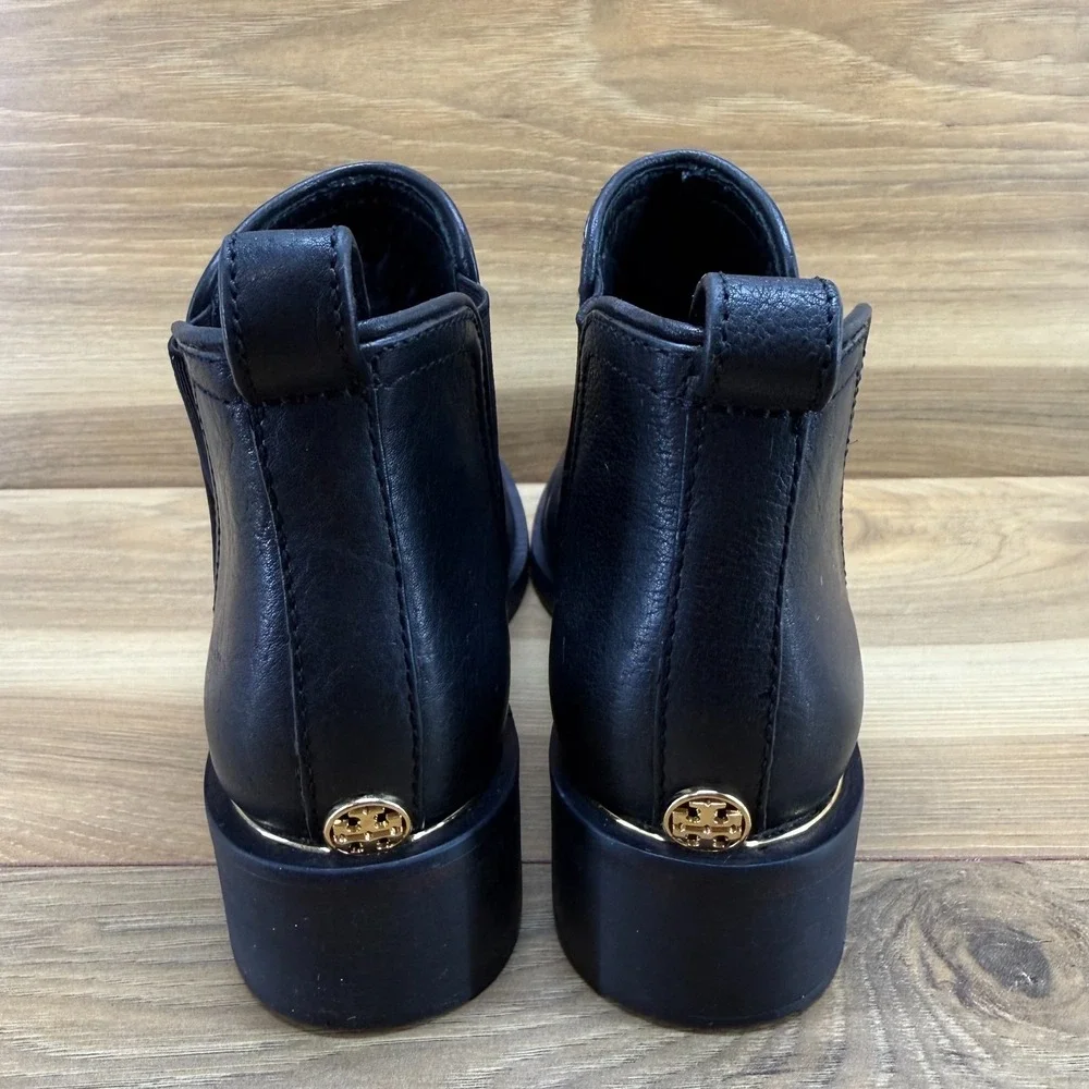 Tory Burch Chelsea Boot Womens 6 M Black Leather Stacked Heel Modern Casual
